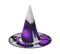 Purple Butterfly And Flower 1 Print Halloween Witch Hat Unisex Carnival Cap For Masquerade Balls And Roleplaying Events, Black, 3 PCS