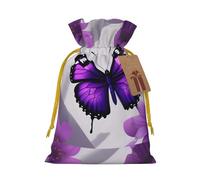 Purple butterfly and flower 1 print Large Christmas bag, reusable drawstring linen packet, Birthday Parties Supplies