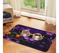 Purple Butterfly And Flower Absorbent Leather Pet Tablecloth Non-Slip Dining Pad For Puppy Kitten Food Water Bowls