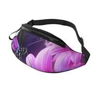 Purple butterfly and flower Fanny Pack for Men Women, Waterproof Sports Waist Bag Fashion Belt Bag Crossbody Bags Hip Bum Bag with Adjustable Strap Large Sling Bag Purse for Travel Hiking