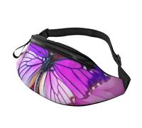 Purple butterfly and flower Fanny Pack for Men Women, Waterproof Sports Waist Bag Fashion Belt Bag Crossbody Bags Hip Bum Bag with Adjustable Strap Large Sling Bag Purse for Travel Hiking