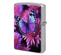 Purple Butterfly and Flower Lighter Case Pouch Double-Sided Metal Lighter Sleeve Scratch & Drop Resistant Lighters Protector Fits Standard Kerosene Lighters Pocket Protective Cover for Camping Party