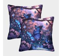 Purple Butterfly And Flower Pillow Case Cushion Covers, Sofa Waist Insect Throw Pillow Cover, Square Polyester Home Decorative 2-pack Pillowcases for Livingroom, Bedroom 40x40cm