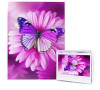 Purple Butterfly and Flower Puzzles from Photos 500 Pieces Personalized Wooden Puzzle Challenging Jigsaw Puzzles for Adults Custom Picture Puzzle Gifts for Family Wedding Friend