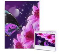 Purple Butterfly and Flower Puzzles from Photos 500 Pieces Personalized Wooden Puzzle Challenging Jigsaw Puzzles for Adults Custom Picture Puzzle Gifts for Family Wedding Friend