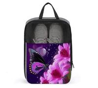 Purple Butterfly And Flower Shoe Bag Travel Shoe Organizer Water-Resistant Shoe Pouch with Zipper Sneaker Dust Bag, gray, One Size, Modern