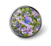Purple Butterfly And Flowers Button Pin Round Alloy Lapel Pins Badges Novelty Funny Enamel Pins Button Lapel Personalized Pinback Button Badges Cute Brooche Pin for Backpacks Jackets Bags