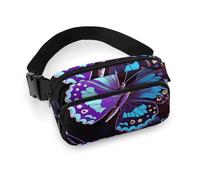 Purple Butterfly And Flowers Fanny Pack for Women Men Waist Bag Belt Bag Adjustable Casual Bag for Travel Sports Hiking, white, 7.9x5.1inches