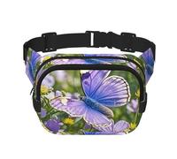 Purple Butterfly And Flowers Fanny Pack For Women Waterproof Adjustable Belt Bags Waist Pack Fashion Casual Crossbody Bags Bum Bag For Running Workout Hiking Traveling, Black, One Size