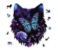 Purple Butterfly and Flowers Jigsaw Puzzle 175PCS Wolf Head Design Puzzle Wooden Jigsaw Puzzles for Adults Families