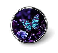 Purple Butterfly And Flowers Lapel Pin Badge Round Metal Button Pin Personalized Novelty Pinback Button Badges Funny Recognition Enamel Pins Novelty Cute Cartoon Brooch Pin for Jacket Bag Coat