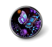 Purple Butterfly And Flowers Lapel Pins Metal Pin Badge Personalized Pinback Button Badges Classic Round Badge Recognition Enamel Lapel Pin for Jackets, Backpacks, Bags