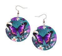 Purple Butterfly And Flowers Leather Round Earrings Daily Accessories Working At Work Women'S Fashion
