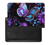 Purple Butterfly And Flowers Passport Cover Family Printed Leather Passport Holder Minimalist Front Pocket Slim Travel Wallet Cover Case Lightweight Credit Card Holder for Women Men