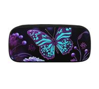 Purple Butterfly And Flowers Pencil Case Waterproof Leather Pencil Pouch Multi-purpose Aesthetic Makeup Bag Cute Pen Bag Large Cosmetic Bag for Office Stationery, Travel