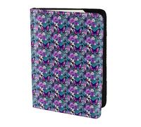 Purple Butterfly And Flowers Print 5.5in Passport Travel Document Wallet Case Stylish Secure Men Women For Travelers, Black, One Size