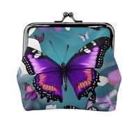 Purple Butterfly and Flowers Print Charm and Versatile Coin Purse Exquisite Waterproof Kiss Lock Wallet for Keys Cards