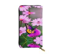 Purple butterfly and flowers Print Leather Long Clutch Wallet â€“ Fashionable Personalized Wallet, Multiple Card Slots, Gift Ready, Black, One Size