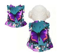 Purple Butterfly and Flowers Print Pet Breathable Sleeveless Skirt M