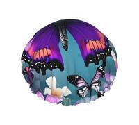 Purple Butterfly and Flowers Print Shower Cap, Shower Cap for Women Reusable, Waterproof Bath Cap,Quick Drying Bath Hair Cap