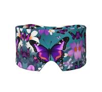 Purple Butterfly and Flowers Printed Sleeping Blindfold, Padded Ear Warmer Mask, Adjustable Head Wrap, for Deep Relaxation
