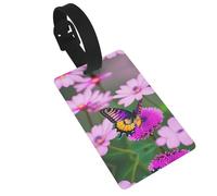 Purple Butterfly and Flowers Printed Small Luggage Tags Portable Bag ID Holders with Adjustable Strap for Travel Gear