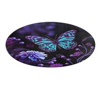 Purple Butterfly and Flowers Round Area Rug Non Slip Backing Doormat Water Absorbent Plush Throw Low-Pile Non-Slip Floor Mat Carpet for Living Room Bedroom Entryway Nursery Room 60 * 60cm