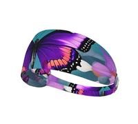 Purple Butterfly And Flowers Sports Headband For Men Women Tennis Sweat Band For Workout Sports Headbands Elastic For Running