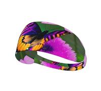 Purple Butterfly And Flowers Sports Headband For Men Women Tennis Sweat Band For Workout Sports Headbands Elastic For Running