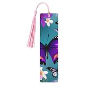 Purple Butterfly and Flowers Wooden Bookmark Birthday Present Tassels Crafts Perfect Decoration for Bookmarks