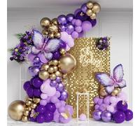 Purple Butterfly Balloon Garland Arch Kit, Purple Chrome Gold Balloons with Butterfly Foil Balloons for Girl Birthday Baby Shower Party Supplies Bridal Shower Wedding Decoration