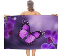 Purple Butterfly Beach Towels for Adults Extra Large 100x200 cm, Orchid Microfibre Beach Towel, Quick Dry Lightweight, for Bath, Gym, Travel, Yoga, Swimming, Camping A-4924