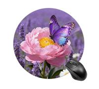Purple Butterfly Bloom Mouse Pad Round Mouse Mat Leather Non-Slip Rubber Base Mousepad Waterproof Computer Mouses Pad for Laptop Wireless Mouses Keyboard Home Office