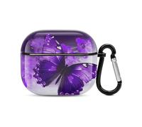 Purple Butterfly Bluetooth Earbuds Case Cover Full Body Shockproof Protection Hard Case Support Wireless Charging with Keychain Personalized Gift for AirPods 3