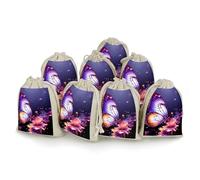 Purple Butterfly Bunches Pocket Cotton And Hemp with Drawstring 8 Pieces Reusable Gift Bags Jewelry Pouch for Wedding DIY Craft Party (4.9 X 6.7 Inch)
