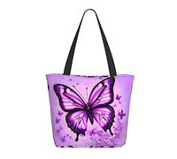 Purple Butterfly Canvas Tote Bag - Zippered Tote Bag with Interior Pocket by Shoulder Tote Bags for Women Shopping