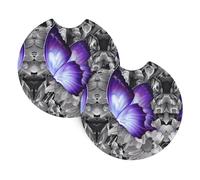 Purple butterfly Car Coasters - 2 Pack Car Coasters Home Decor Table Protectors 2.7 Inch Diameter