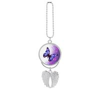 Purple Butterfly Car Hanging Ornament Rear View Mirror Pendant Lucky Presents Hanging Ornament Funny Car Pendant for Office Auto Home Decoration Silver-style