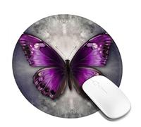 Purple Butterfly Colorful Mouse Pad Waterproof Gaming Mousepad with Non-Slip Rubber Base Round Computer Mouse Mat for Office Latop Mousepads Washable Cloth Desk Pad 8 x 8 in