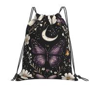 Purple Butterfly Daisy Flower Women Men Drawstring Bag Durable Drawstring Backpack Foldable Swimming Bags For Football Travel Beach