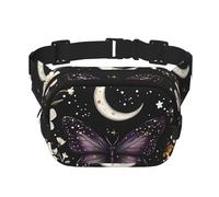 Purple Butterfly Double Layer Waist Bag Pack Daisy Flower Bum Bag Fanny Pack for Men Women, Adjustable Belt Bag for Travel Hiking Running Cycling Festival