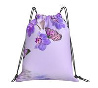 Purple Butterfly Drawstring Backpack Water Resistant String Bag Sports Gym Sack For Men Women