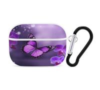 Purple Butterfly Earbuds Organizer Shockproof Protective Airpods Pro Cover with Carabiner Clip Anti Fall Carrying Earphone Case Cover for Airpods Pro 2nd Generation White