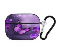 Purple Butterfly Earbuds Organizer Shockproof Protective Airpods Pro Cover with Carabiner Clip Anti Fall Carrying Earphone Case Cover for Airpods Pro 2nd Generation Black