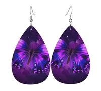 Purple Butterfly Earrings for Women Teardrop Leather Earring Double Sided Drop Dangle Earrings Lightweight Women's Ear Accessories Jewelry Fashion Birthday Gift