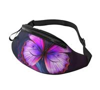 Purple Butterfly Fanny Pack for Men Women, Waterproof Sports Waist Bag Fashion Belt Bag Crossbody Bags Hip Bum Bag with Adjustable Strap Large Sling Bag Purse for Travel Hiking