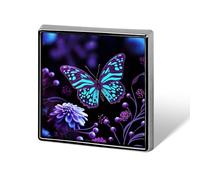 Purple Butterfly Flower Button Pin Metal Square Badge for Backpack Clothing - Enamel Style Lapel Brooch Nature Gift