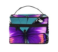 Purple Butterfly Flower Print Portable Makeup Case with Zipper Versatile for Large Capacity Polyester Makeup Bag Black One Size Black One Size, Black/White, One Size