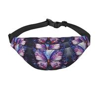 Purple Butterfly Flowers Large Fashion Crossbody Waist Bag, Travel Casual Boys Waist Bag, Suitable for Sports, Running, Cycling, Traveling, Fishing