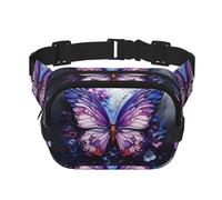 Purple Butterfly Flowers Printed multifunctional waist bag, unisex trendy messenger bag, travel sports storage bag